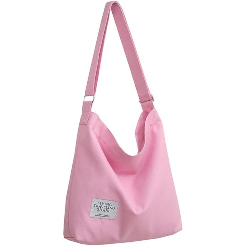 Women's Pink Imported Canvas Retro Large Size Shoulder Crossbody Tote Bag - Picture 2 of 4